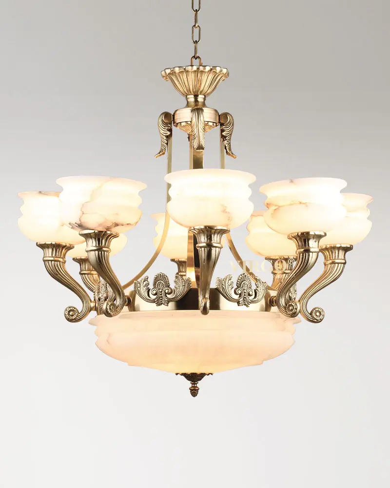 virgo l4058 2 Đèn chùm đồng chao đá ngọc cao cấp VIRGO L405/8