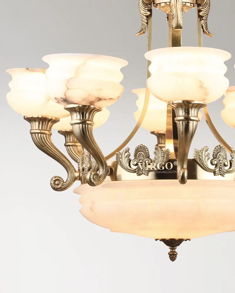 virgo l4058 4 Đèn chùm đồng chao đá ngọc cao cấp VIRGO L405/8