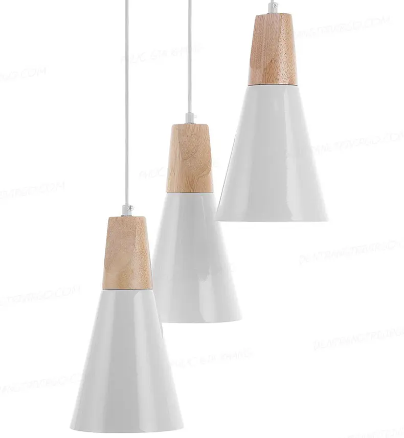 Đèn thả chụp nhôm nhỏ gọn sơn trắng tĩnh điện chuôi gỗ L677