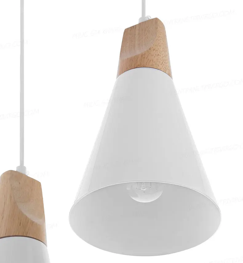 Đèn thả chụp nhôm nhỏ gọn sơn trắng tĩnh điện chuôi gỗ L677