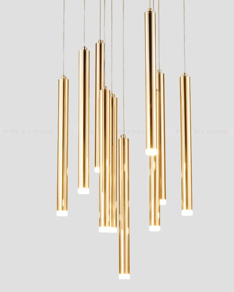 Đèn chùm thả ống bơ xi mạ vàng cao cấp 10 bóng L747 1 Đèn chùm thả ống bơ xi mạ vàng cao cấp 10 bóng L747