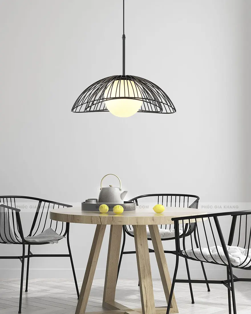 Đèn thả trang trí lồng sắt chụp thủy tinh cao cấp LHCN78