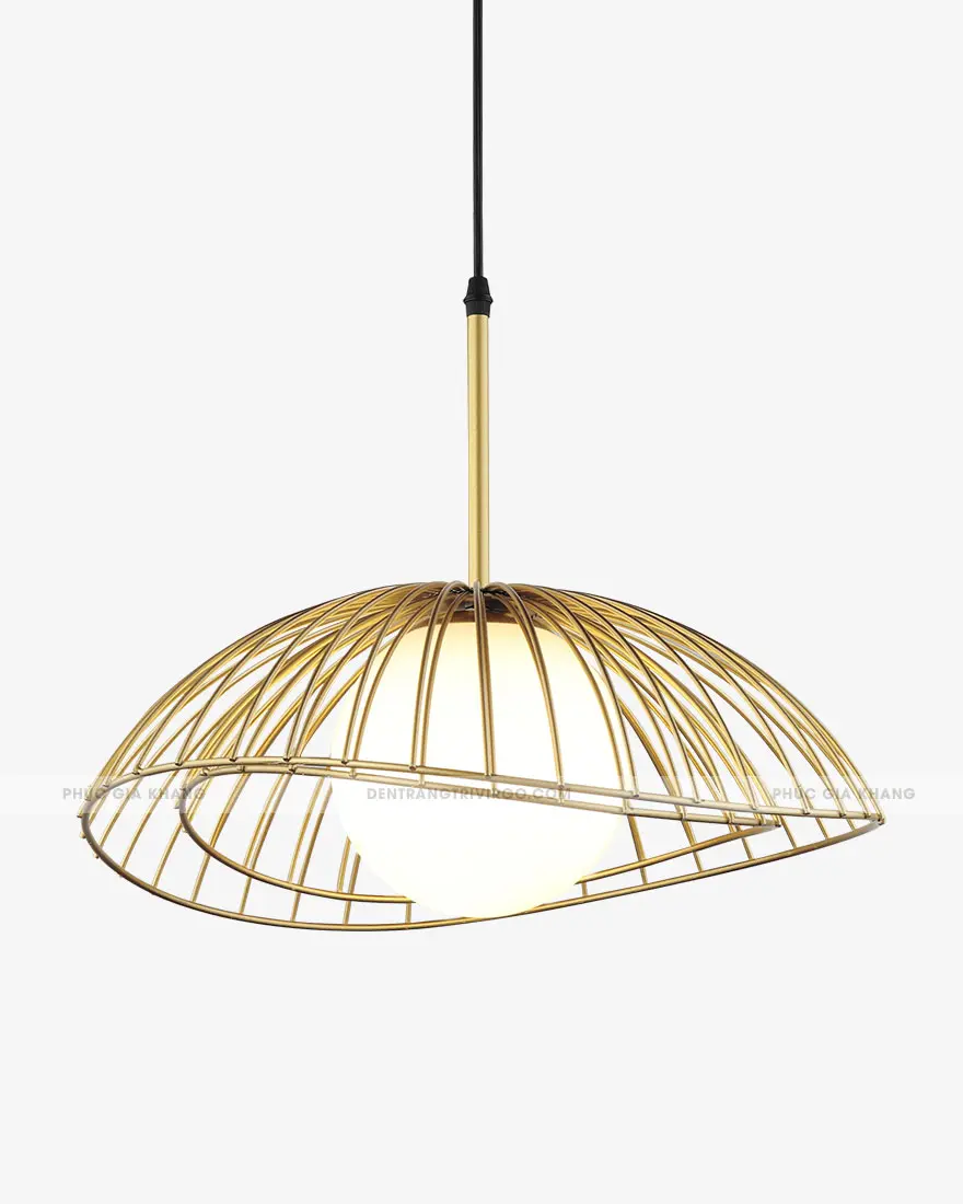 Đèn thả trang trí lồng sắt chụp thủy tinh cao cấp LHCN78G
