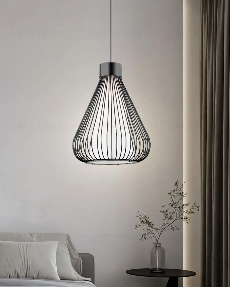 Đèn thả trang trí lồng kim loại chụp vải P6711