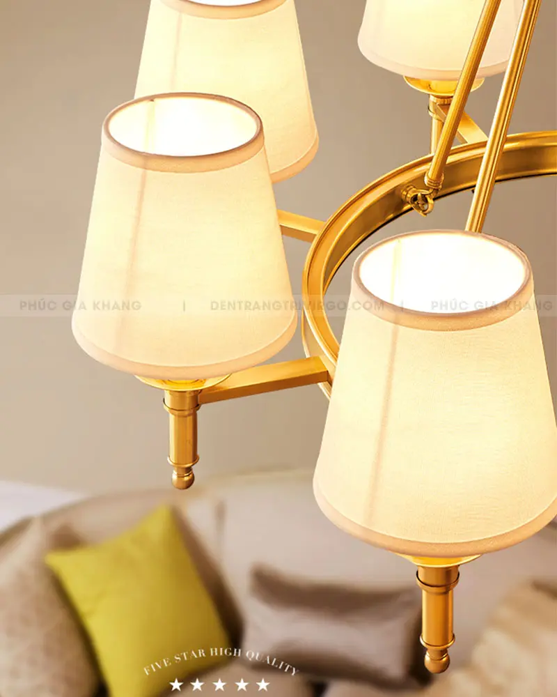 Đèn chùm đồng chụp vải cổ điển VIRGO LA1579 3 Đèn chùm đồng chụp vải cổ điển VIRGO LA1579