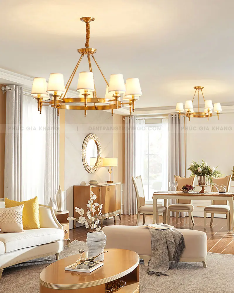 Đèn chùm đồng chụp vải cổ điển VIRGO LA1579 2 Đèn chùm đồng chụp vải cổ điển VIRGO LA1579