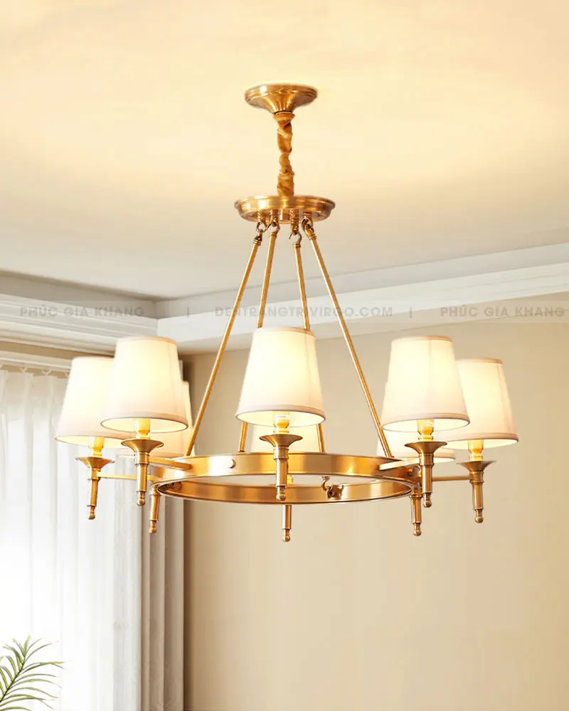 Đèn chùm đồng chụp vải cổ điển VIRGO LA1579 1 Đèn chùm đồng chụp vải cổ điển VIRGO LA1579