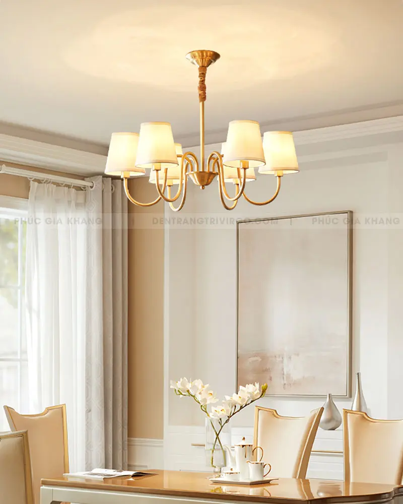 virgo la8203 4 Đèn chùm đồng chụp vải cổ điển VIRGO LA8203