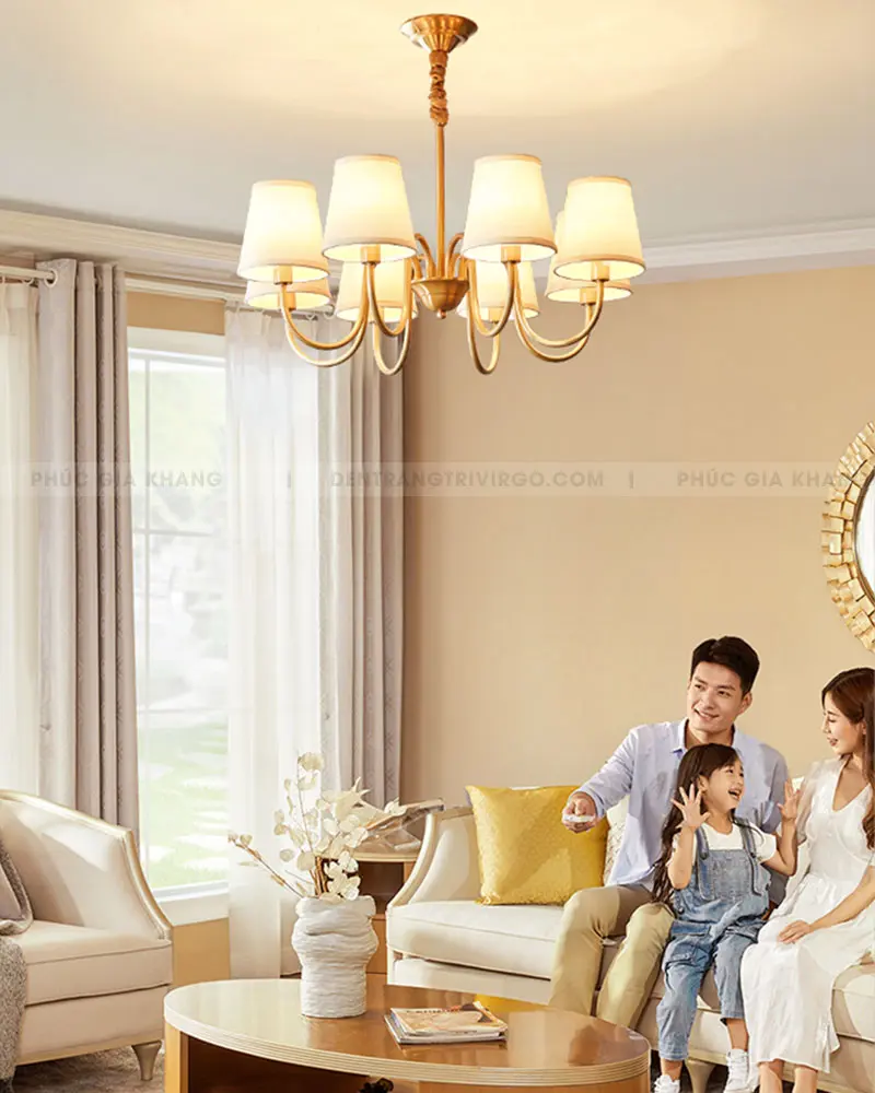 virgo la8203 6 Đèn chùm đồng chụp vải cổ điển VIRGO LA8203