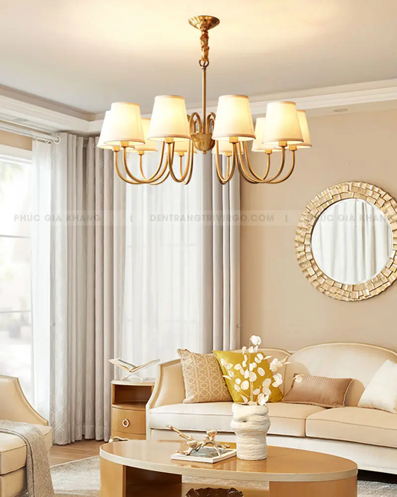 virgo la8203 7 Đèn chùm đồng chụp vải cổ điển VIRGO LA8203