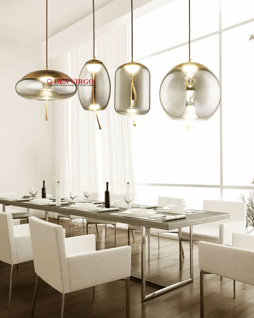 2021 7 Đèn thả trang trí thủy tinh đen khói cao cấp LH21520