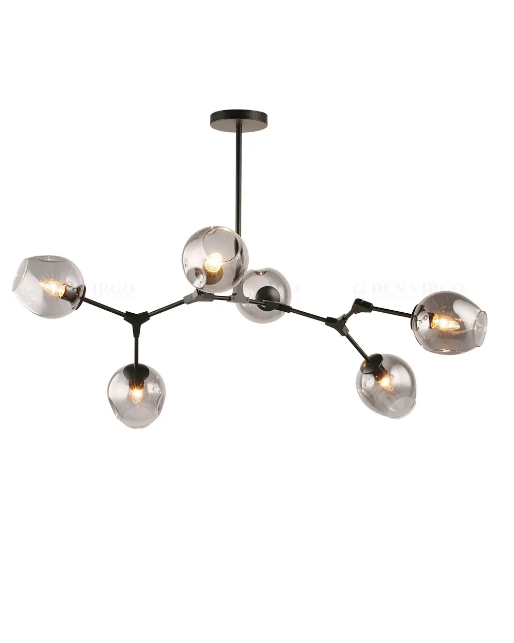 Đèn chùm 6 bóng thân đen chụp thủy tinh khói hiện đại LV8085/6