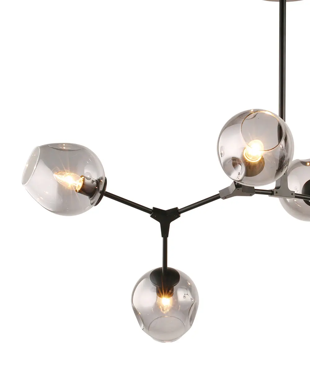 Đèn chùm 6 bóng thân đen chụp thủy tinh khói hiện đại LV8085/6