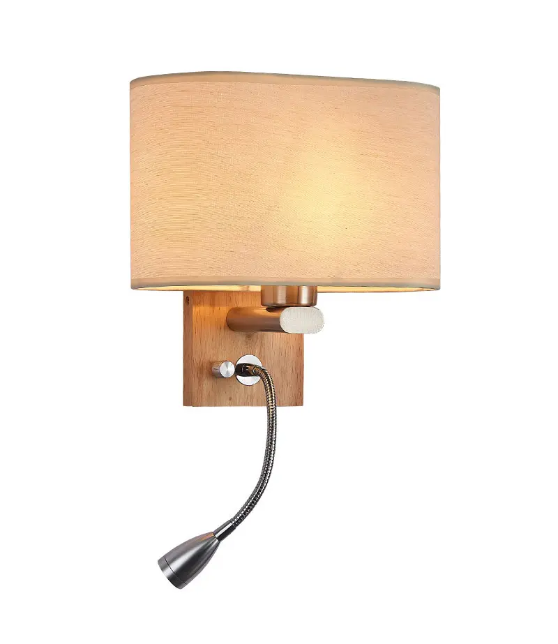 Đèn ngủ gắn tường có rọi đọc sách đế gỗ chụp vải, đèn ngủ khách sạn LV8822