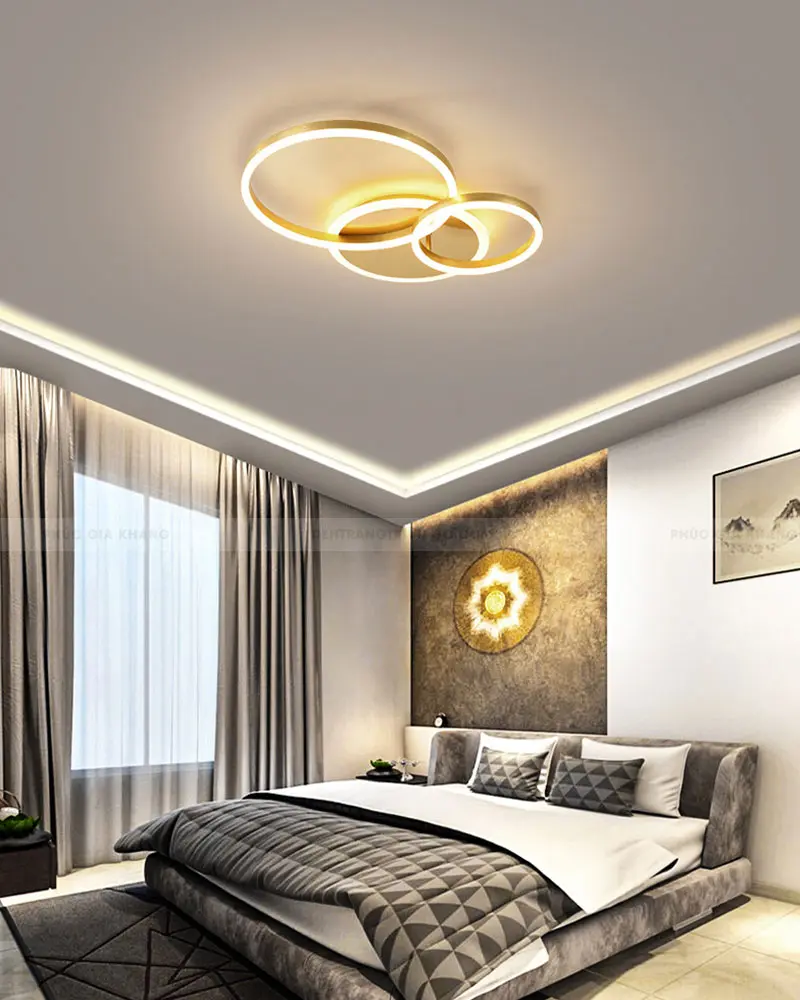 Đèn mâm LED ốp trần 3 vòng hợp kim xi vàng cao cấp LA7001