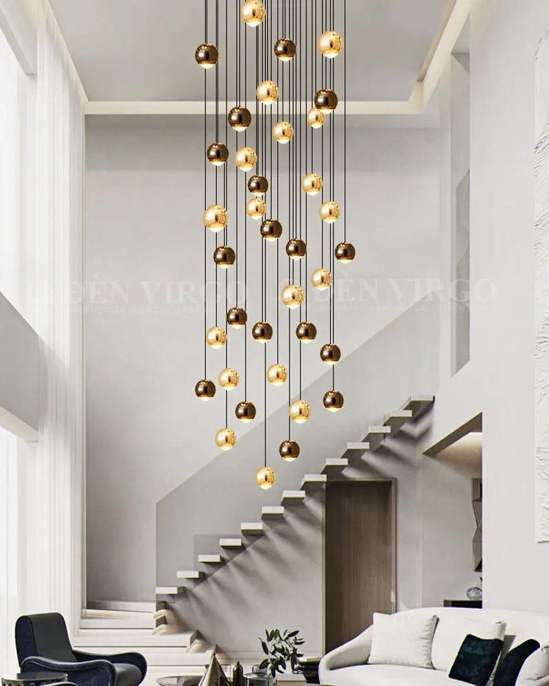 Đèn thả thông tầng quả cầu đen vàng bóng đan xen hiện đại VIRGO LKT8170 2 Đèn thả thông tầng quả cầu đen vàng bóng đan xen hiện đại VIRGO LKT8170