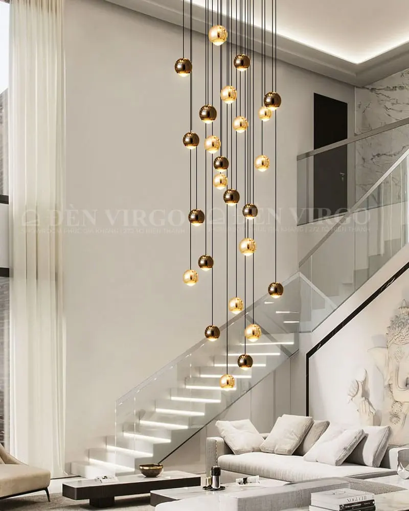 Đèn thả thông tầng quả cầu đen vàng bóng đan xen hiện đại VIRGO LKT8170 3 Đèn thả thông tầng quả cầu đen vàng bóng đan xen hiện đại VIRGO LKT8170