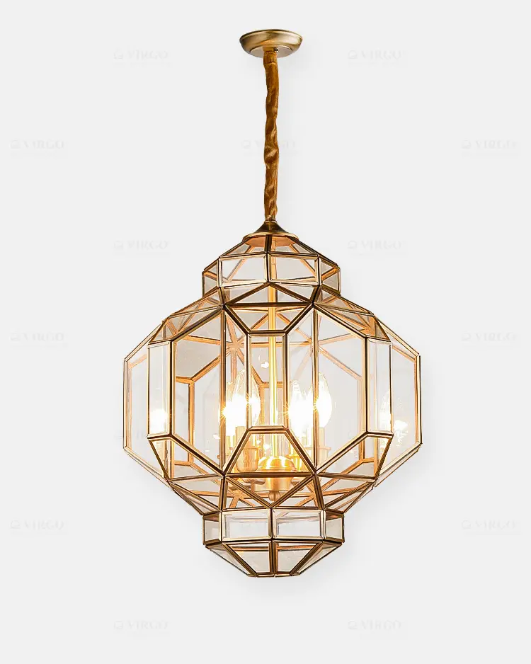 Đèn thả đồng lồng kính cổ điển P191