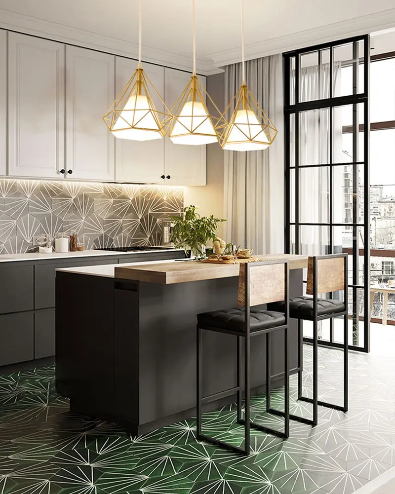 Đèn thả trang trí khung kim cương vàng PF22 1 Đèn thả trang trí khung kim cương vàng PF22