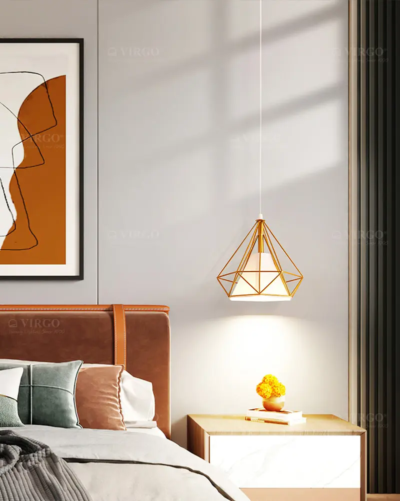 Đèn thả trang trí khung kim cương vàng PF22 2 Đèn thả trang trí khung kim cương vàng PF22