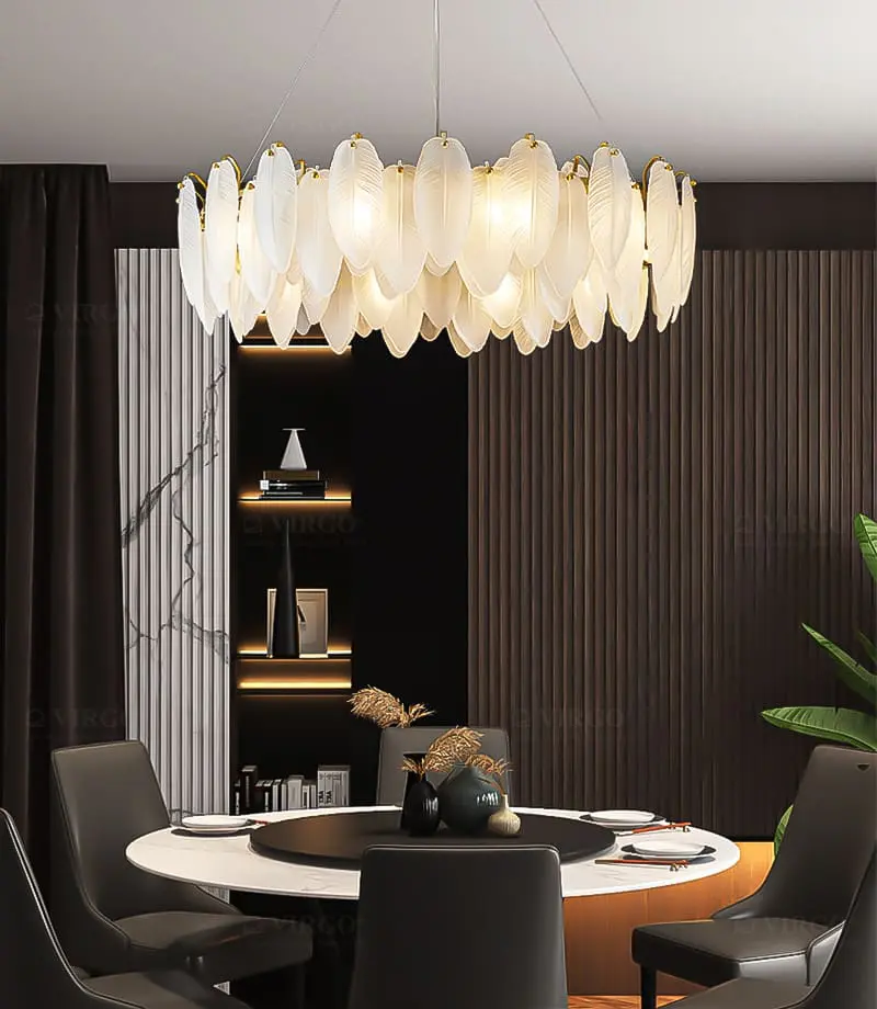 Đèn thả trang trí cao cấp Lông vũ thủy tinh VIRGO PV8812 2 Đèn thả trang trí cao cấp Lông vũ thủy tinh VIRGO PV8812