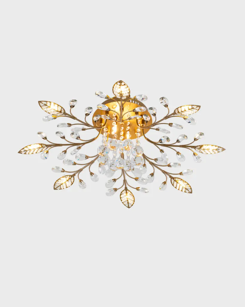 Đèn Ốp Trần Pha Lê Cành Lá Vàng Sang Trọng VRG-ML8811-8