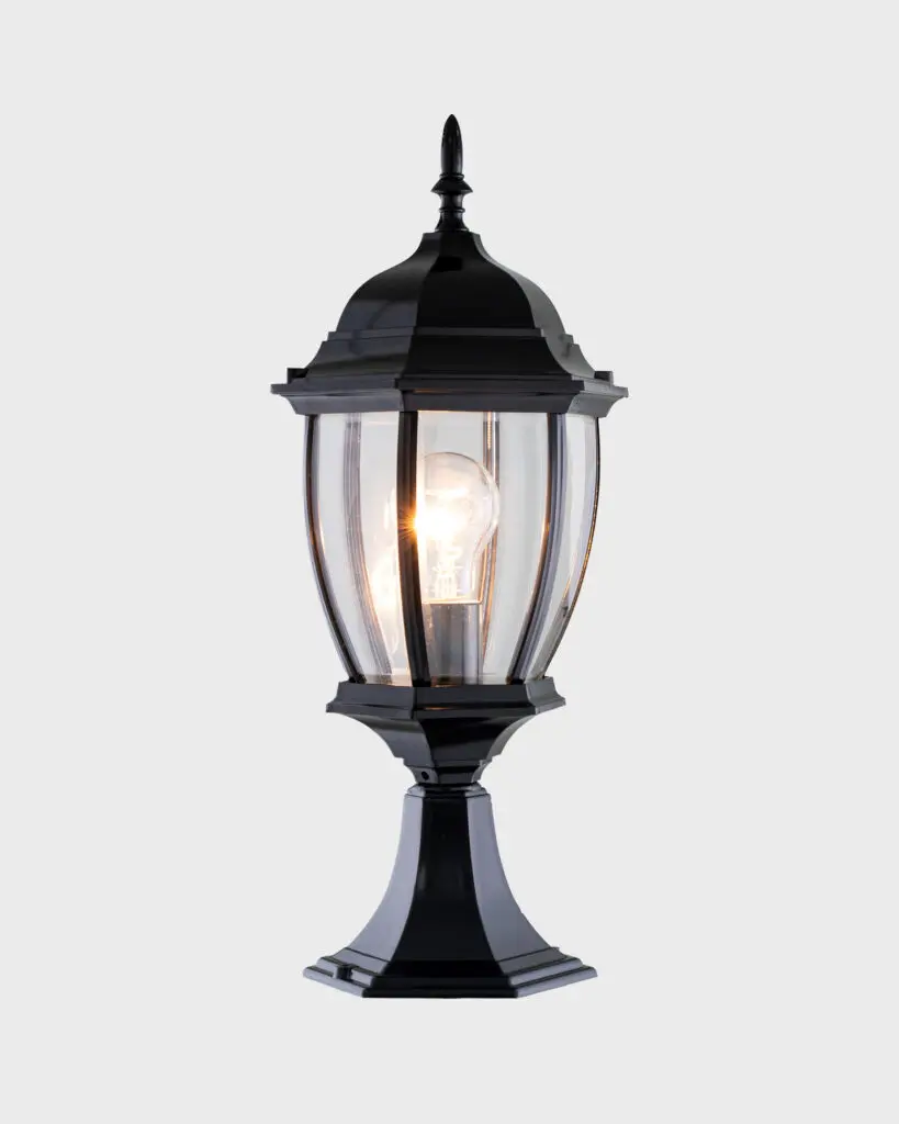 Đèn Trụ Cổng Cổ Điển Màu Đen Kính Trong Sang Trọng VRG-059