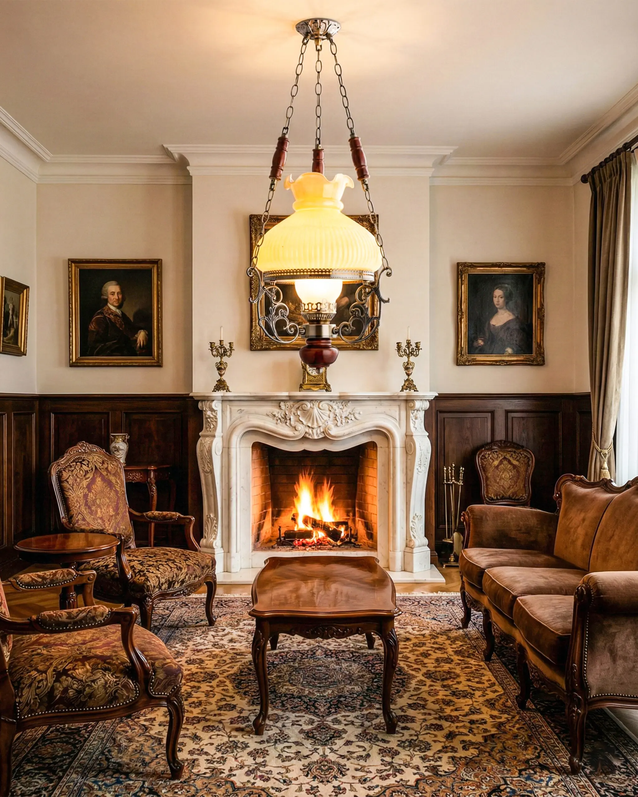 VRG 25031P 4 scaled Đèn Thả Cổ Điển Chao Thủy Tinh Vàng Kết Hợp Gỗ VRG-25031P