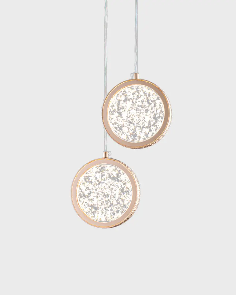 Đèn Thả Pha Lê Hình Đĩa Tròn Mặt Đá Băng Viền Vàng Hồng VRG-SL23020