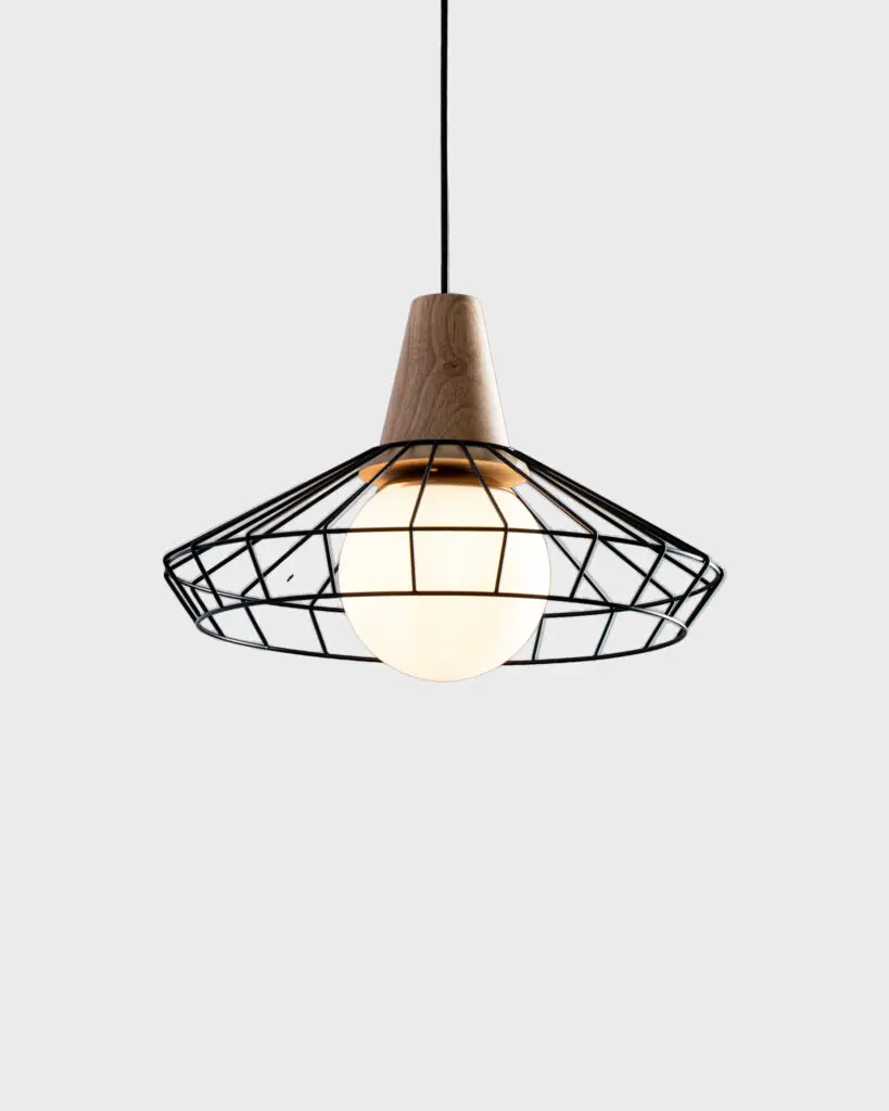 Đèn Thả Trần Lồng Sắt Đen Phối Gỗ Tự Nhiên VRG-TCF27