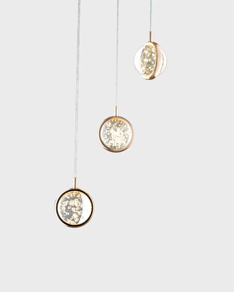 Đèn Thả Pha Lê Quả Cầu Bọt Nước Khung Viền Vàng Hồng Tinh Tế VRG-TH8226