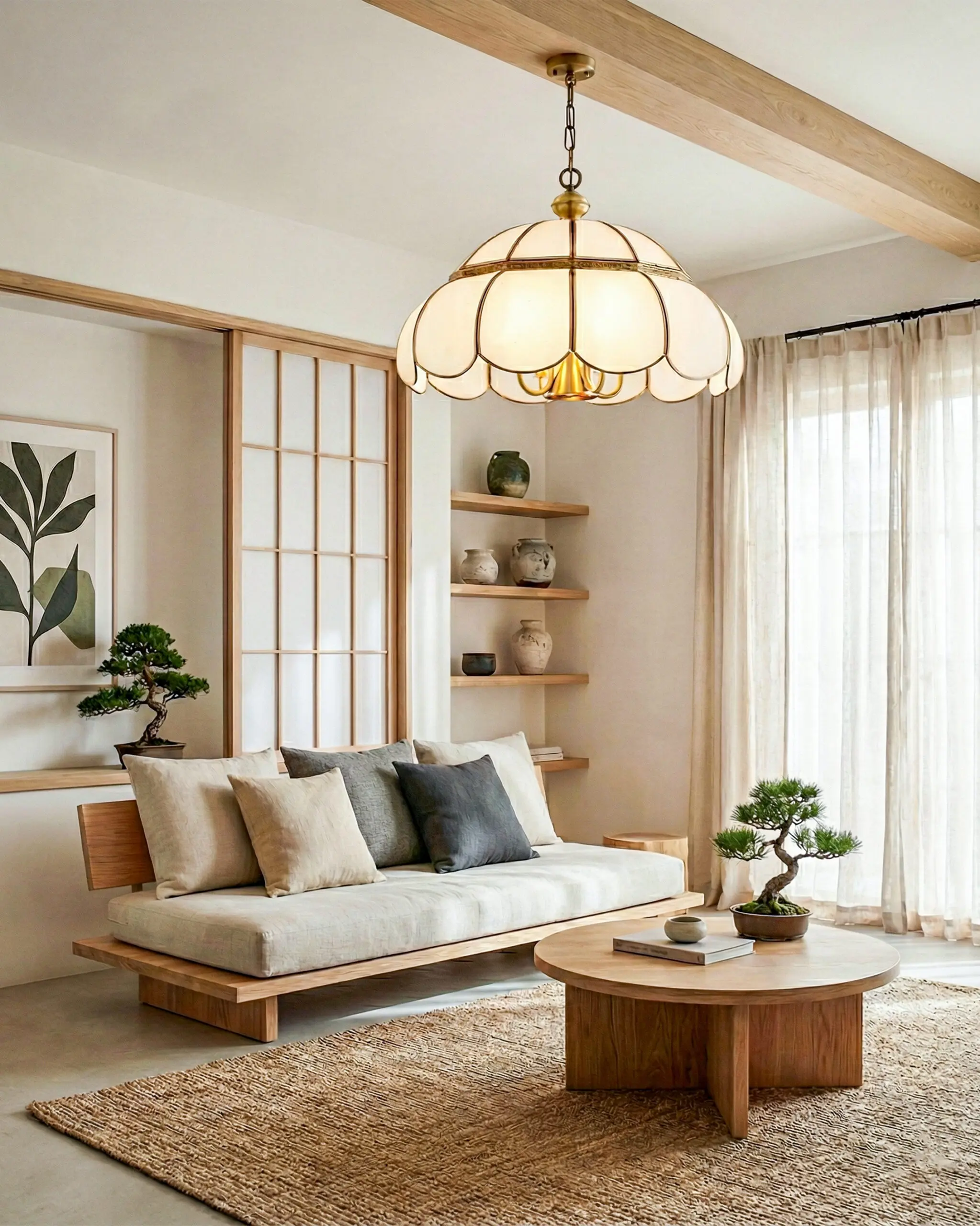 Đèn Thả Đồng Chao Kính Mờ Ghép Mảnh Indochine Cổ Điển VRG-THD0721