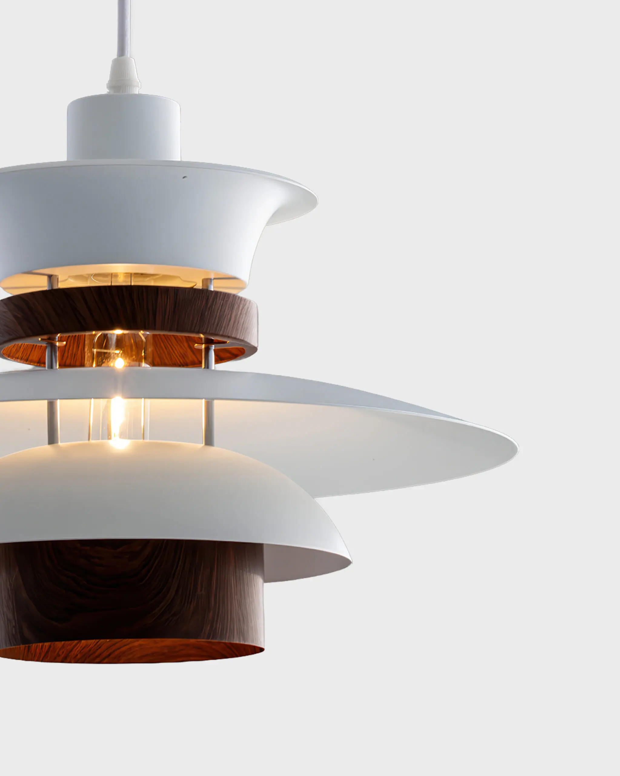 Đèn Thả Bàn Ăn Phong Cách Bắc Âu Tầng Lớp Màu Trắng Phối Gỗ VRG-THD1408