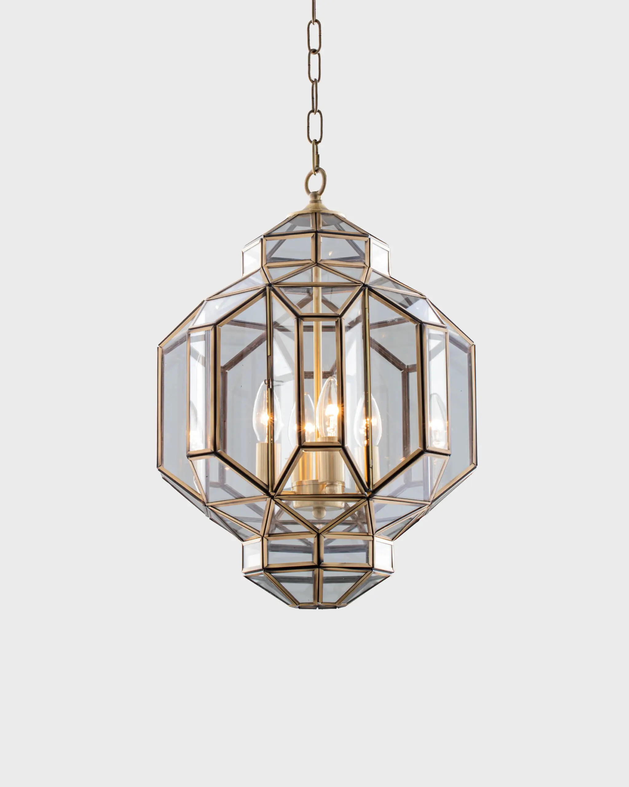 Đèn Thả Đồng Lồng Kính Đa Giác Cổ Điển Sang Trọng Phong Cách Indochine VRG-THD2123