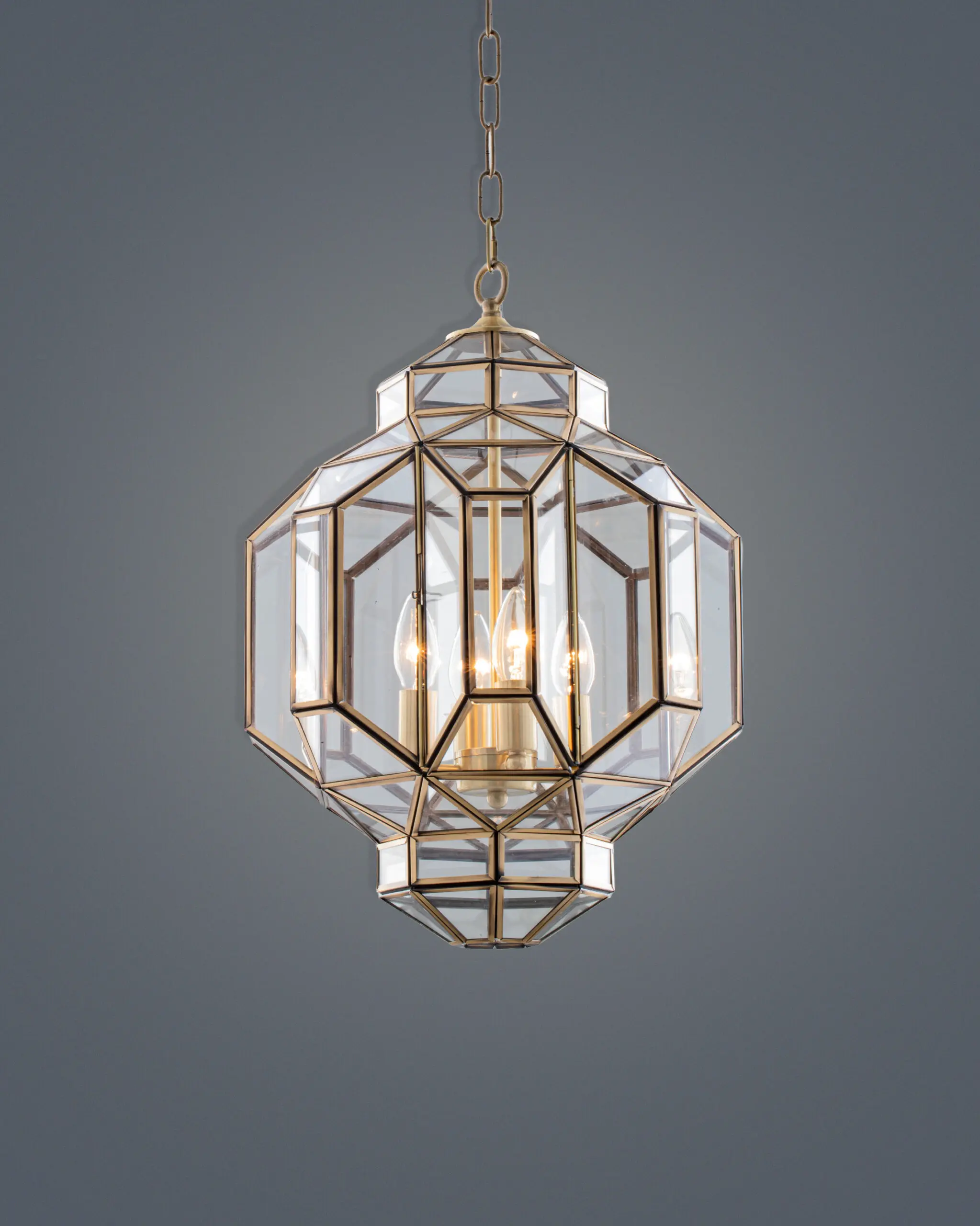 Đèn Thả Đồng Lồng Kính Đa Giác Cổ Điển Sang Trọng Phong Cách Indochine VRG-THD2123