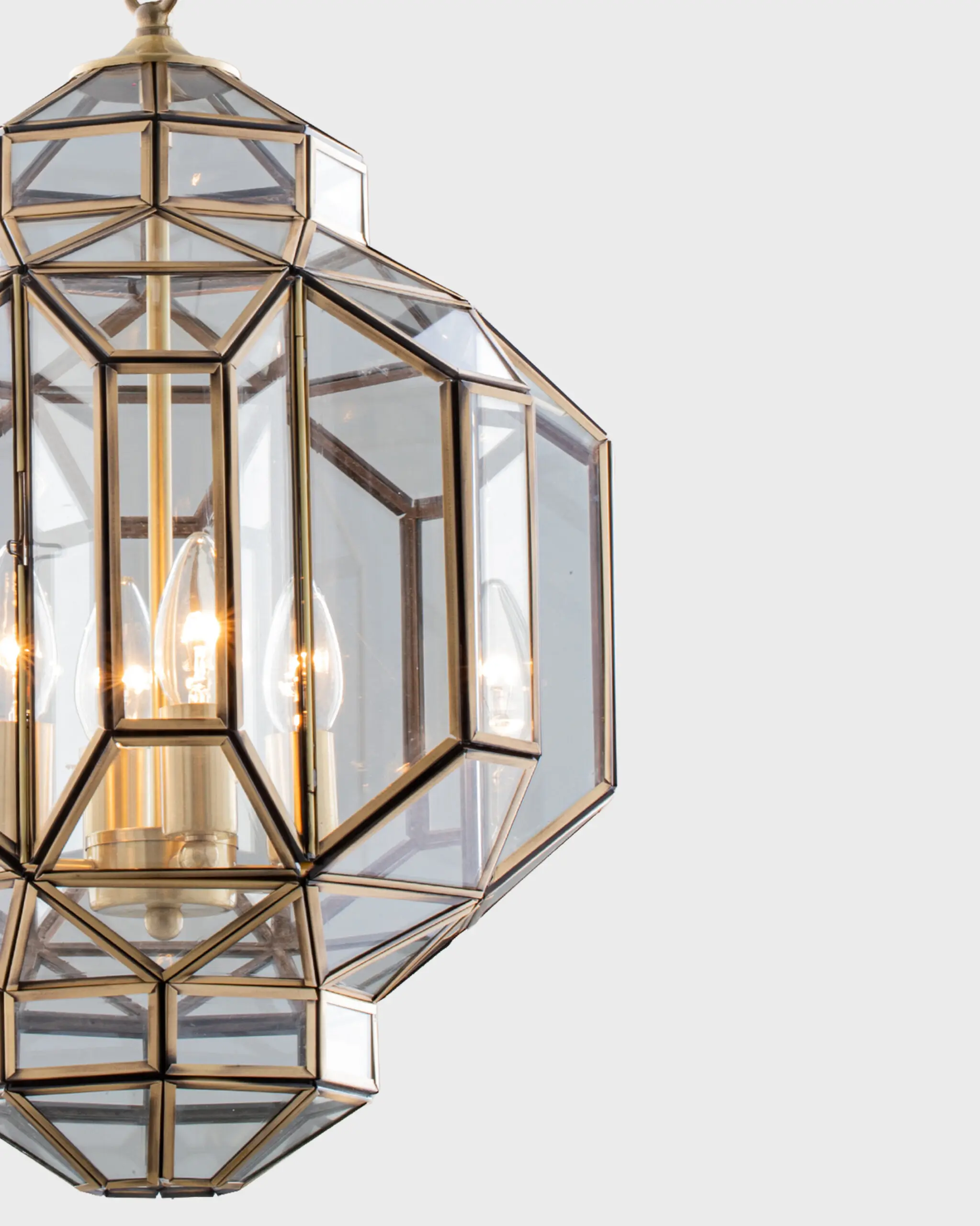 Đèn Thả Đồng Lồng Kính Đa Giác Cổ Điển Sang Trọng Phong Cách Indochine VRG-THD2123