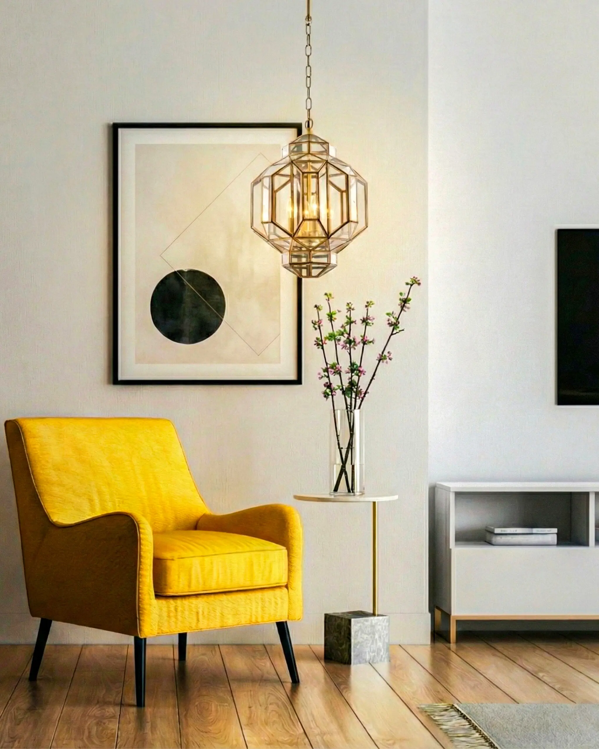 Đèn Thả Đồng Lồng Kính Đa Giác Cổ Điển Sang Trọng Phong Cách Indochine VRG-THD2123