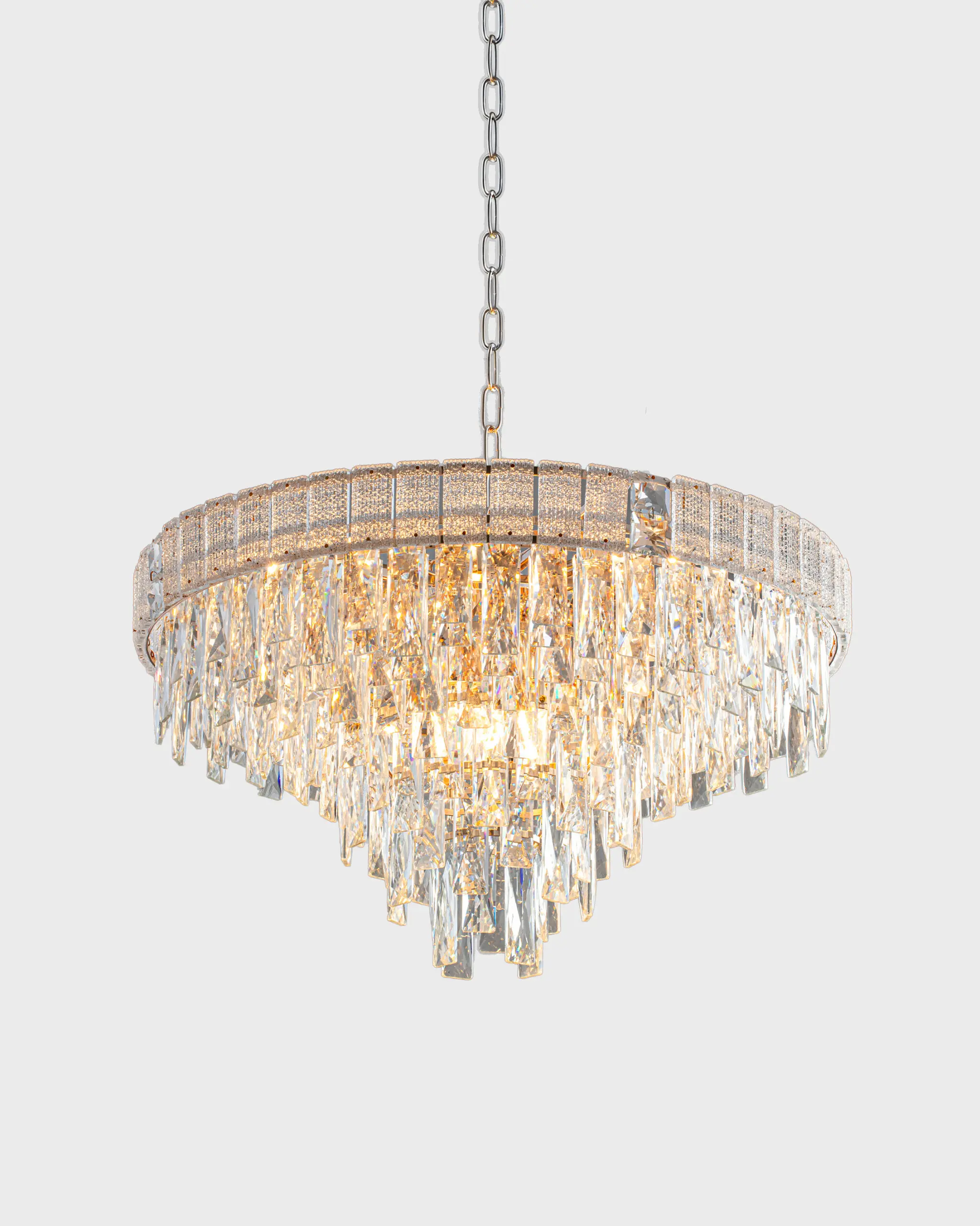 Đèn Chùm Pha Lê Thả Tầng Hiện Đại Khung Tròn Mạ Crom Sang Trọng VRG-TPL326T600