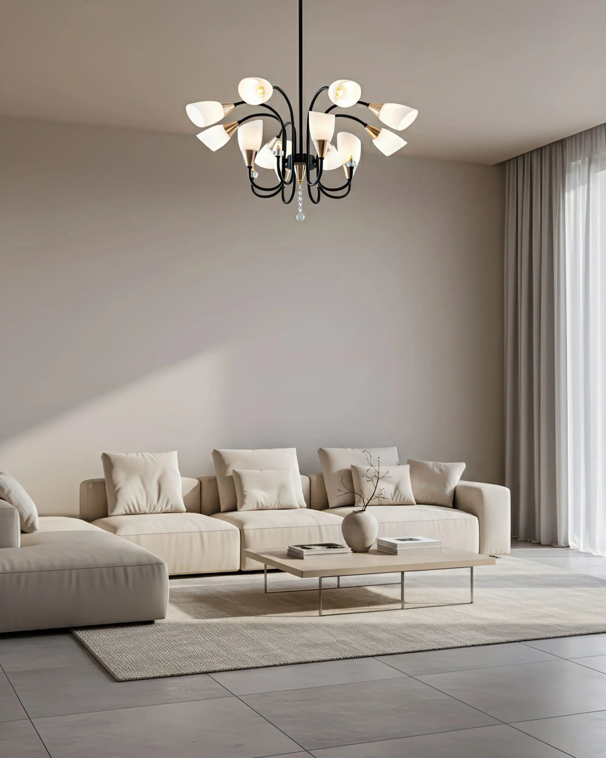 Đèn Chùm Tân Cổ Điển Khung Đen Phối Vàng Chao Thủy Tinh VRG-T-9139-12 2 Đèn Chùm Tân Cổ Điển Khung Đen Phối Vàng Chao Thủy Tinh VRG-T-9139-12