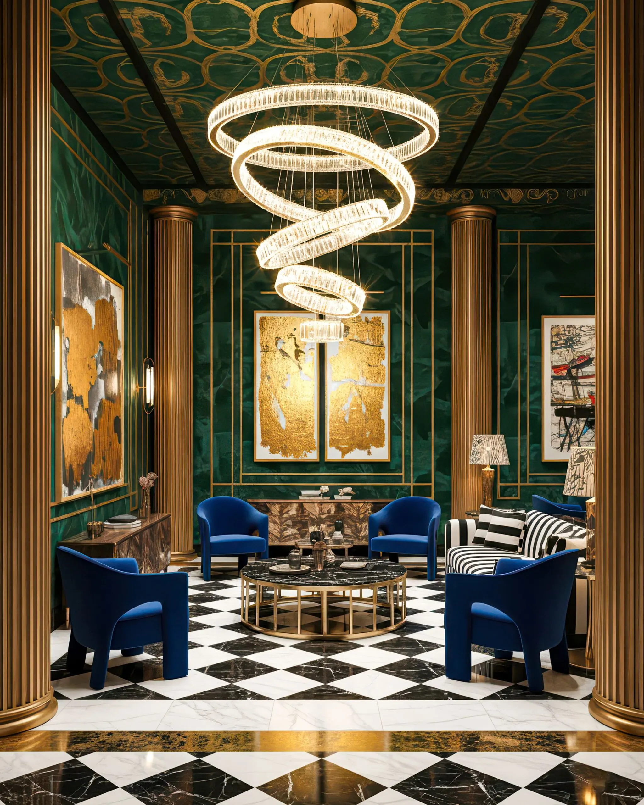 Đèn Thả Thông Tầng Pha Lê 5 Vòng Xoắn Ốc VRG-TH807821 3 Đèn Thả Thông Tầng Pha Lê 5 Vòng Xoắn Ốc VRG-TH807821