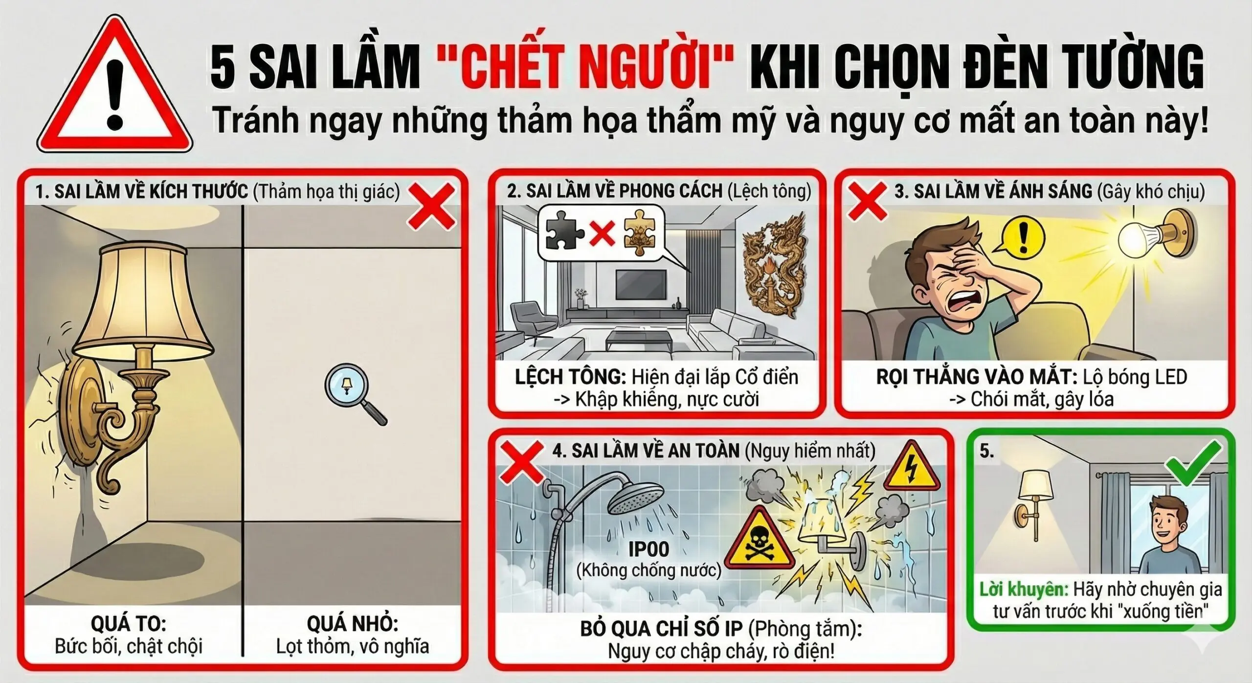 5 Sai lầm "chết người" cần tránh khi chọn đèn tường