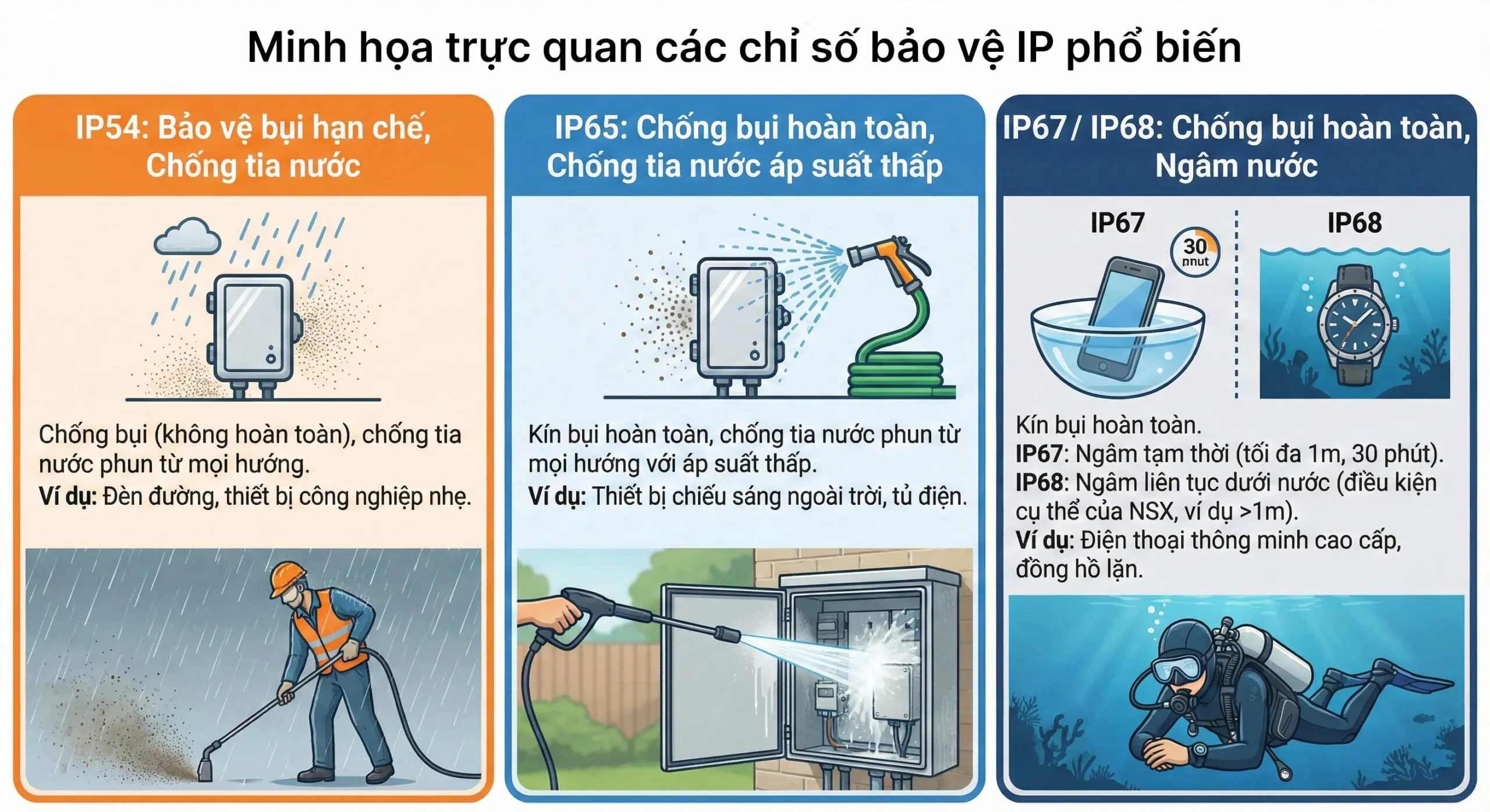 Minh Họa Trực Quan Các Chỉ Số Bảo Vệ IP Phổ Biến