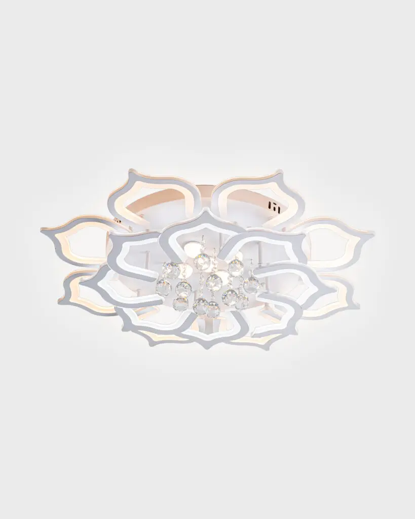 Đèn Ốp Trần Pha Lê Hiện Đại Hình Hoa Sen Trắng LED 3 Chế Độ VRG-MO9001-16