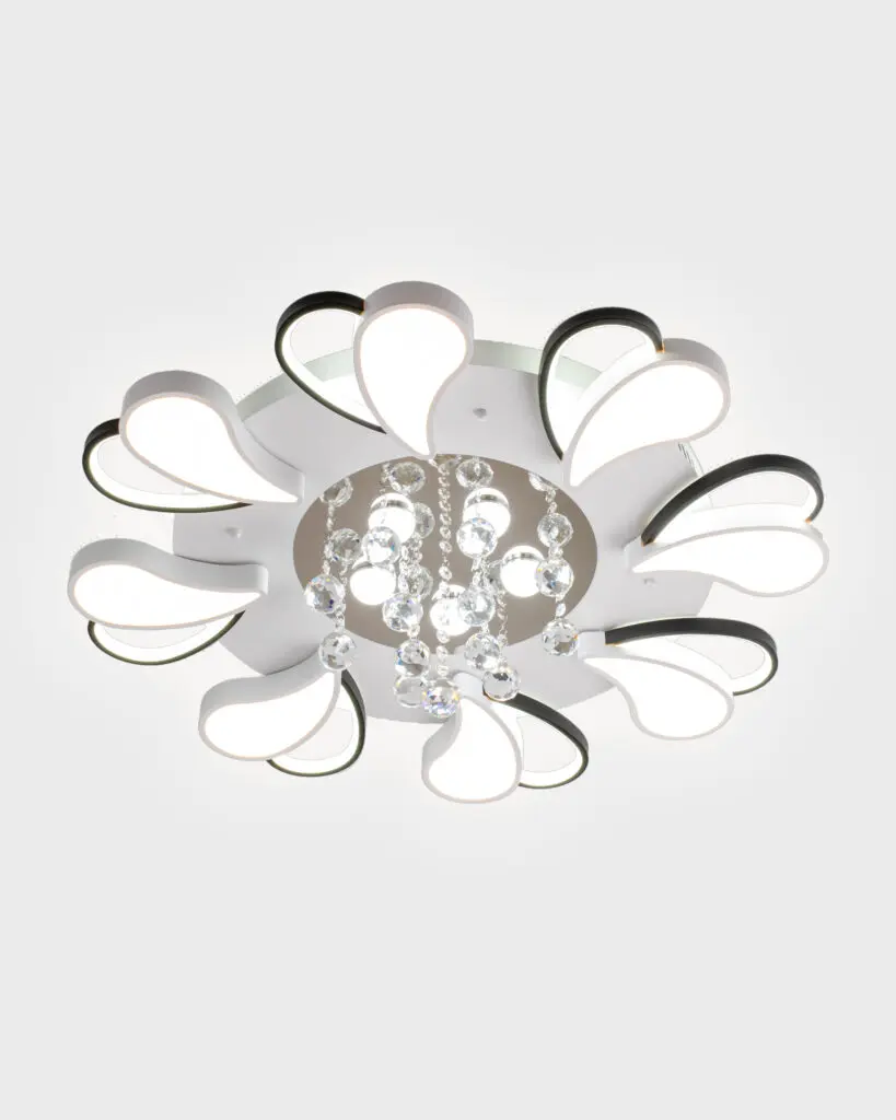 Đèn Ốp Trần Pha Lê Hiện Đại Cánh Hoa Trắng Đen Sang Trọng VRG-MO9052-8