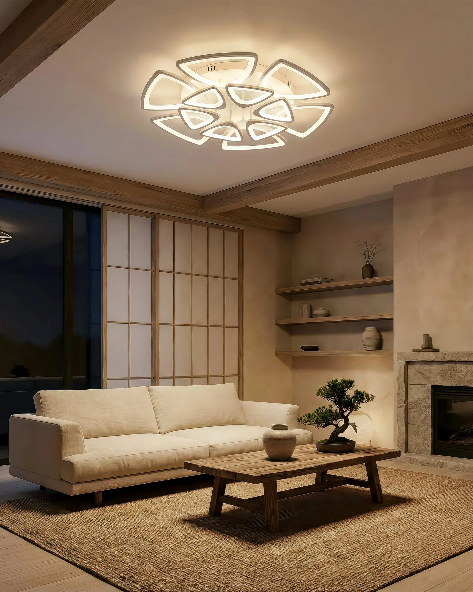 Đèn Ốp Trần Hiện Đại Cánh Hoa Sáng Tạo Hợp Kim Acrylic Xám Trắng VRG-MT7166-12