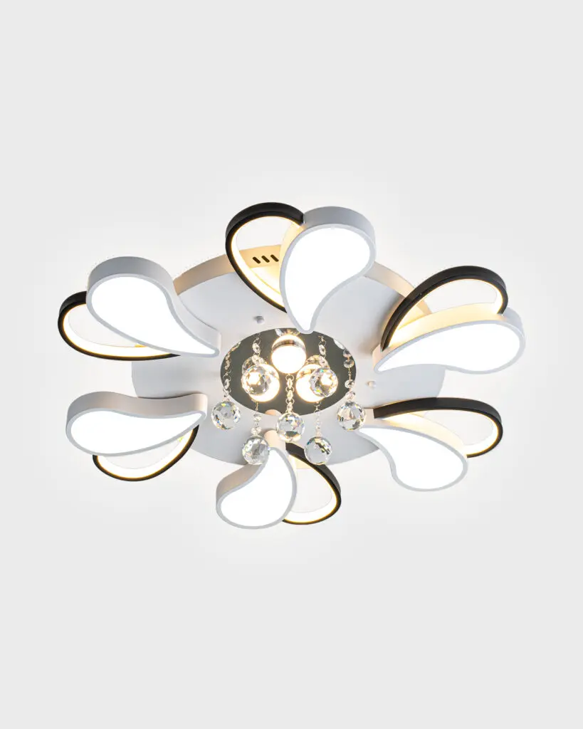 Đèn Ốp Trần Hiện Đại Pha Lê 8 Cánh Hoa Trắng Đen Sang Trọng VRG-OT44T6