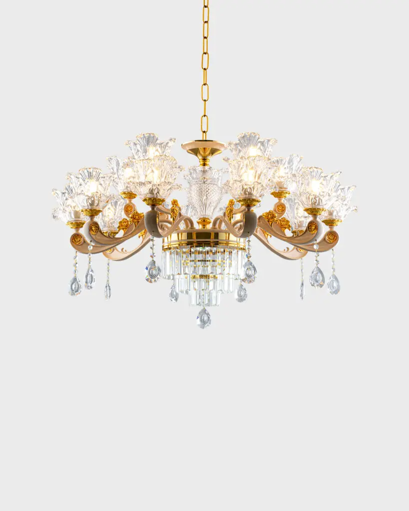 Đèn Chùm Pha Lê Sang Trọng Hình Tròn Màu Vàng Đẳng Cấp VRG-QT248