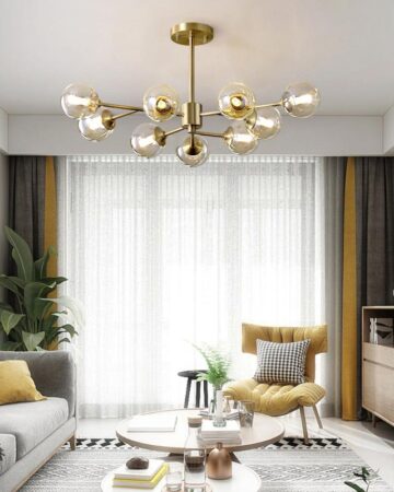 Đèn chùm tay bằng đồng chao thủy tinh tròn hiện đại bóng LED VIRGO DL116